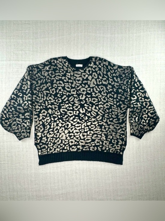 ANDTHEWHY Sweaters - ANDTHEWHY Black Metallic Gold Leopard Print Balloon Sleeve Sweater Medium/ Large